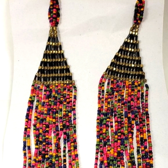 42" Gold tone Layered Colorful Beaded Statement Long Neckace & Matching Earrings - Picture 4 of 15